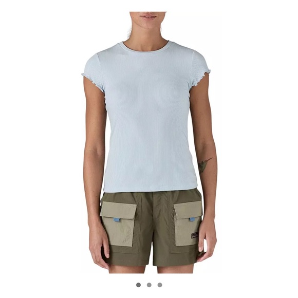 Patagonia Women's Large Rib Knit Top Fleck Blue NWT Slim Fit Cap Sleeves Stretch - Picture 6 of 9